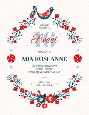 business  Template: White Minimalist Floral Sweet 16 Invitation