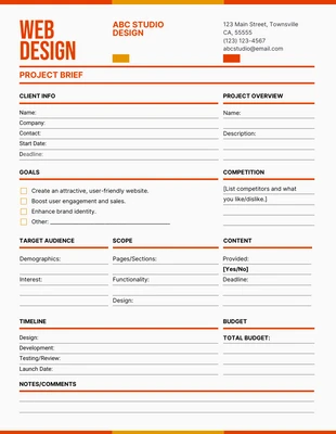 business  Template: Web Design Project Brief Form Template