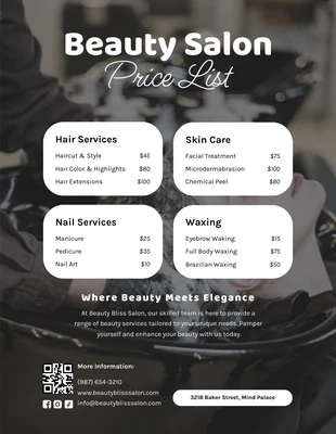 Free  Template: Black White Beauty Salon Price List Template