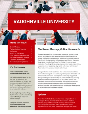 Free  Template: Modern Red University Newsletter Example Template