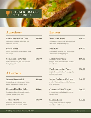 business  Template: Cream And Green Modern Fancy Fine Dining Menu