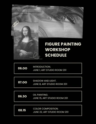 Free  Template: Black and Cream Figure Painting Workshop Schedule Template