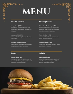 Free  Template: Dark Grey Vintage French Menu