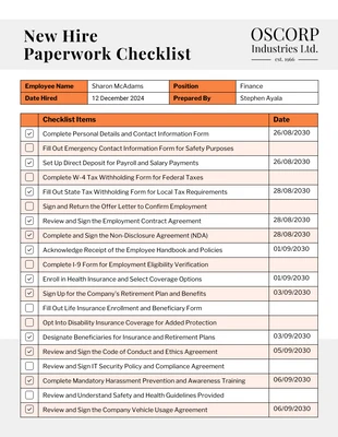 Free interactive Template: New Hire Paperwork Checklist