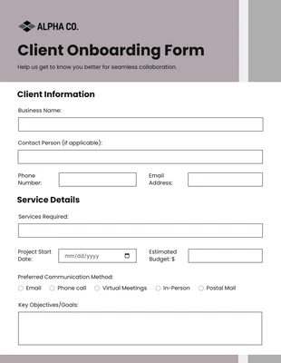 Free interactive Template: Gray Mauve Pastel Business Form