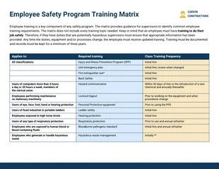 Free  Template: Employee Safety Program Training Matrix Template