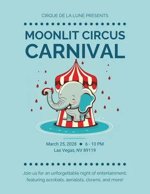 Free  Template: Sky Blue Moonlit Circus Carnival Poster Template