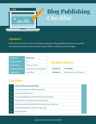 Free interactive Template: Simple Blog Publishing Checklist Template