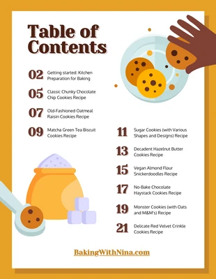 premium  Template: Illustrative Cookies Recipe Book Table of Contents Template