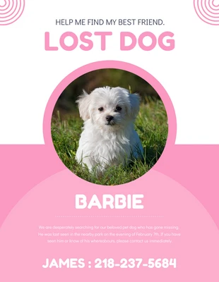 Free  Template: Pink and White Lost Dog Poster