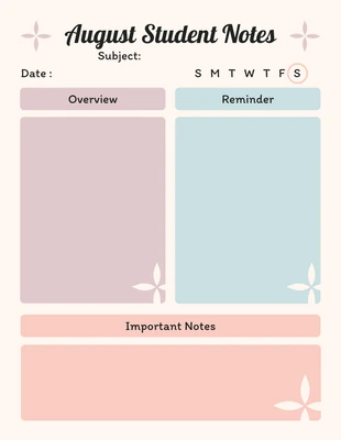 Free  Template: Cream Pastel Color August Student Notes Schedule Template