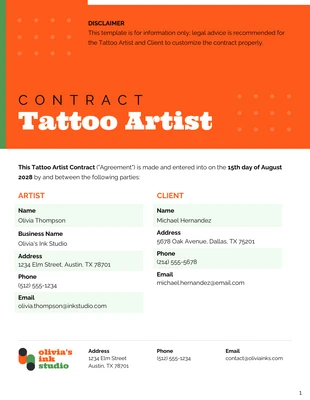 Free  Template: Tattoo Artist Contract Template