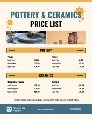 Free  Template: Pottery and Ceramics Price List Template