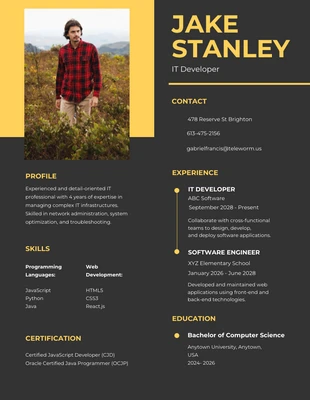 Free  Template: Black Yellow Software Developer Resume Template