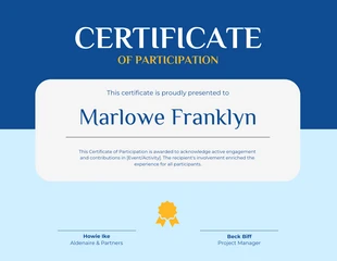 Free  Template: Blue Simple Participation Certificate Template