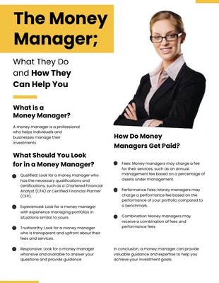 Free  Template: Yellow Black The Money Manager Newsletter Template