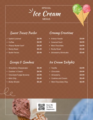 Free  Template: Friendly Brown Ice Cream Menus