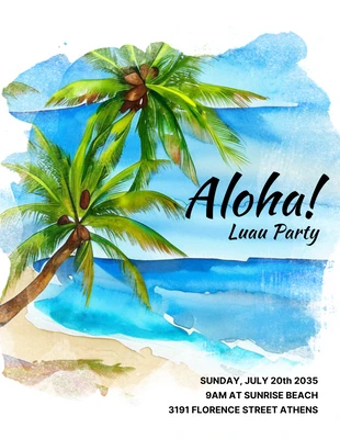 Free  Template: White And Blue Simple Illustration Beach Luau Invitation