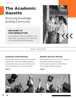 Free  Template: Black White Orange School Newsletter Design Template