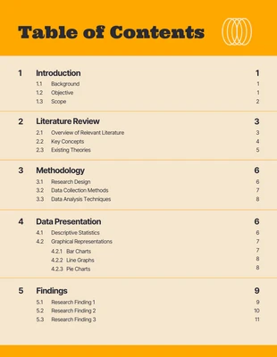 Free  Template: Simple Yellow Report Table of Contents Template