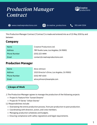 Free  Template: Production Manager Contract Template