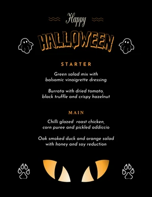 Free  Template: Black Minimalist Happy Halloween Menu