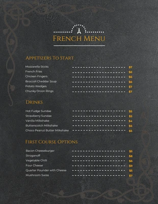 Free  Template: Dark Minimalist Ornament French Menu