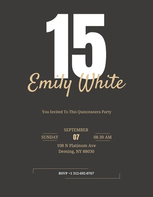 Free  Template: White Gold Neutral Sweet 15 Quinceanera Invitation