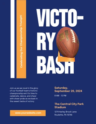 Free  Template: Dark Blue And Orange Football Champion Party Invitation