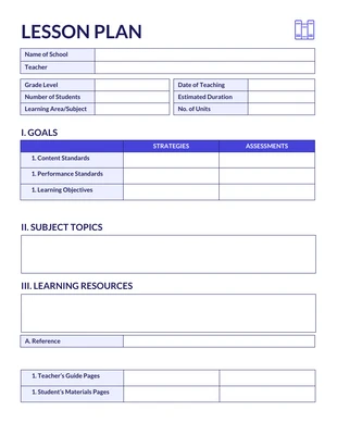 Free  Template: Lesson Plan Example