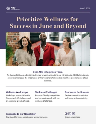 Free  Template: Prioritize Wellness in June Email Newsletter Template