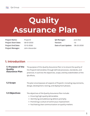 Free  Template: Clean Quality Assurance Plan Template