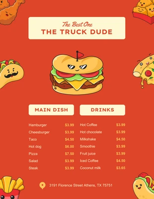 Free  Template: Orange Cute Illustration Food Truck Menu