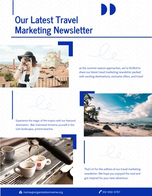 Free  Template: Blue Travel Marketing Newsletter Template