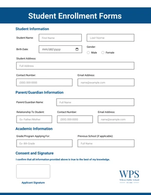 business interactive Template: Modern Blue Student Enrollment Forms