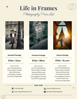 premium  Template: Simple Photography Price List Template