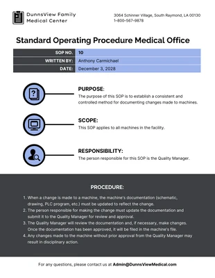 business  Template: Standard Operating Procedure Medical Office Template