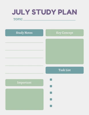 Free interactive Template: Light Grey Minimalist July Study Plan Schedule Template