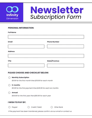 Free  Template: Newsletter Subscription Form Template