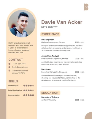 Free  Template: Cream Rounded Data Analyst Resume Template