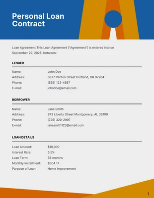 premium  Template: Blue Orange Personal Loan Contract Template