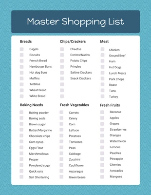 premium interactive Template: Blue Master Grocery Shopping Checklist Template