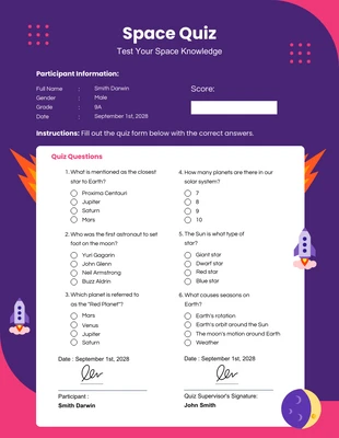 premium  Template: Space Quiz Form Template