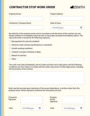 premium  Template: Contractor Stop Work Order Format Form Template