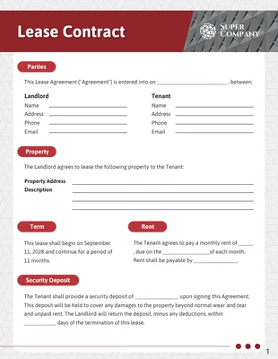 Free  Template: Deep Red Lease Contract Template