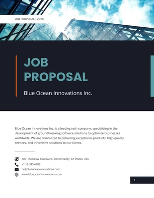 Free  Template: Nav Blue & Orange Color Modern Job Proposal Template