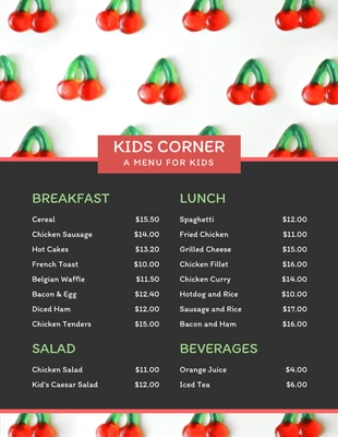 Free  Template: Black Modern Kids Menu