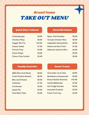 Free  Template: Retro Chess Orange Blue Take Out Menus