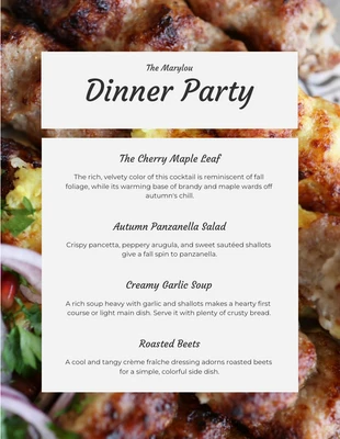 Free  Template: Beige Simple Photo Dinner Party Menu