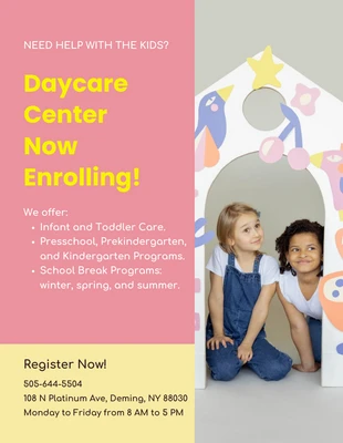 Free  Template: Enrollment Started for Daycare Center Flyer Template